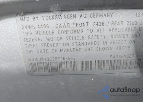 2009 Volkswagen Passat Komfort from USA, damaged, VIN WVWJK73C09P055842